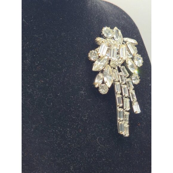 Rare Unsigned Sherman Clear Rhinestone Waterfall Brooch Vintage 1950s 3" - Picture 7 of 9